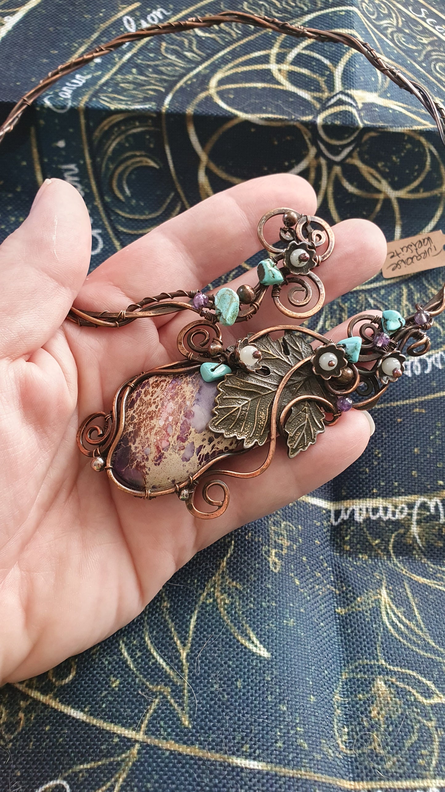 Collier torque Variscite Quartz Rose Turquoise