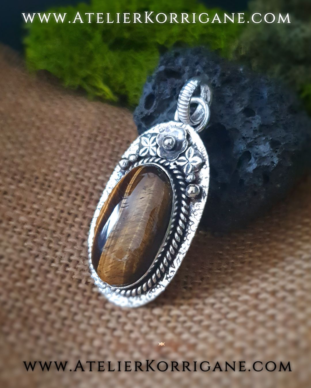 Pendentif Beltane en Argent Massif et Œil de Tigre