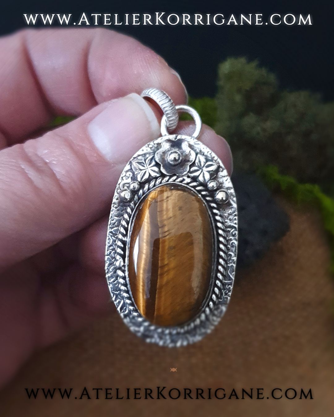 Pendentif Beltane en Argent Massif et Œil de Tigre