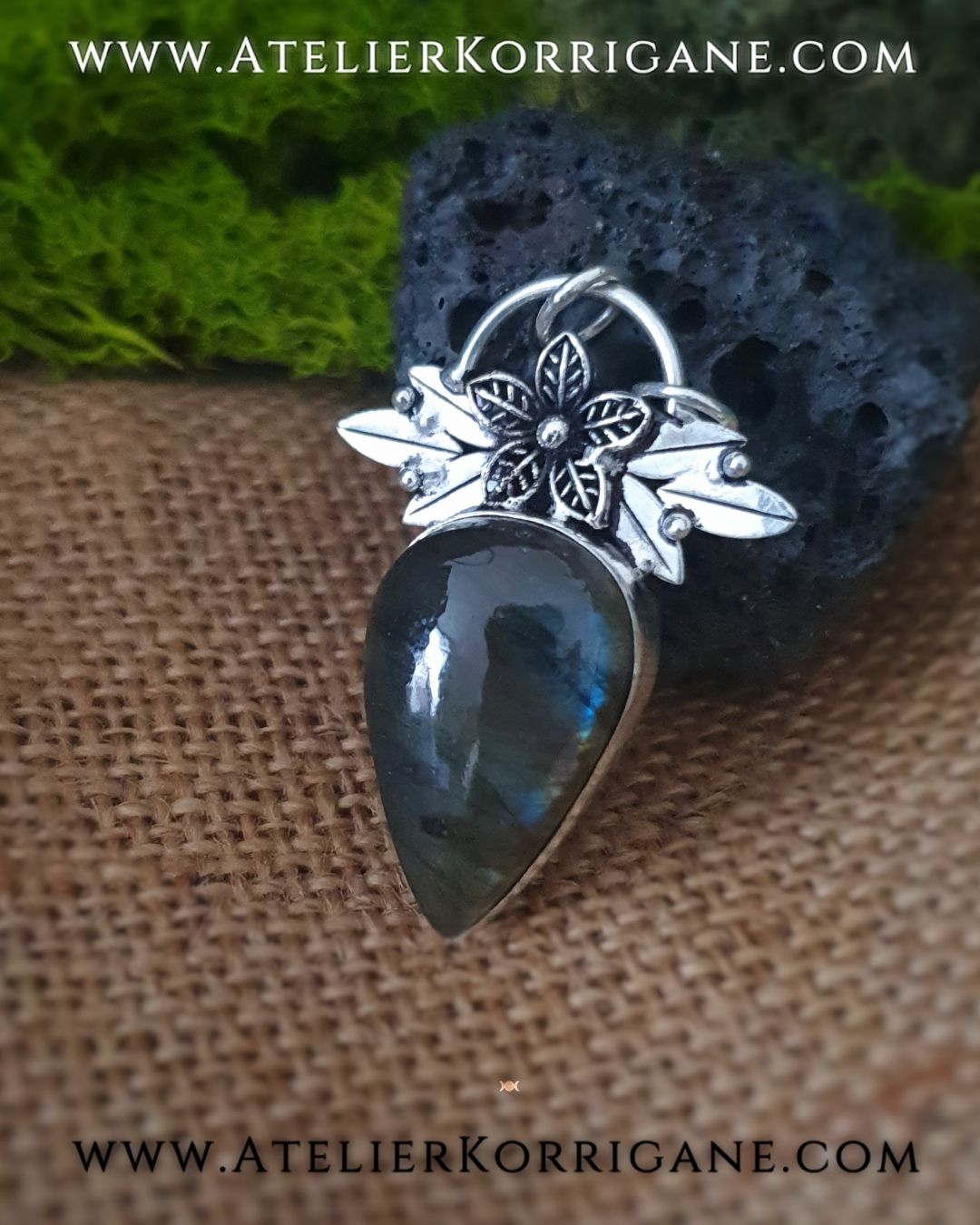 Pendentif Fleur de Beltane en Argent Massif et Labradorite