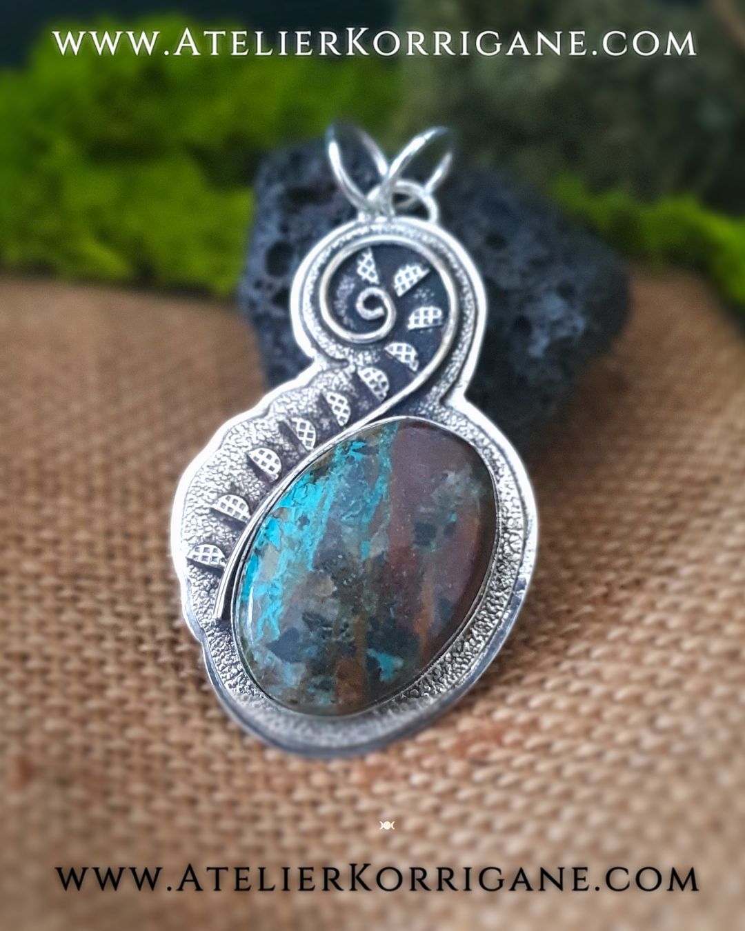Pendentif Fougère en Argent et Chrysocolle