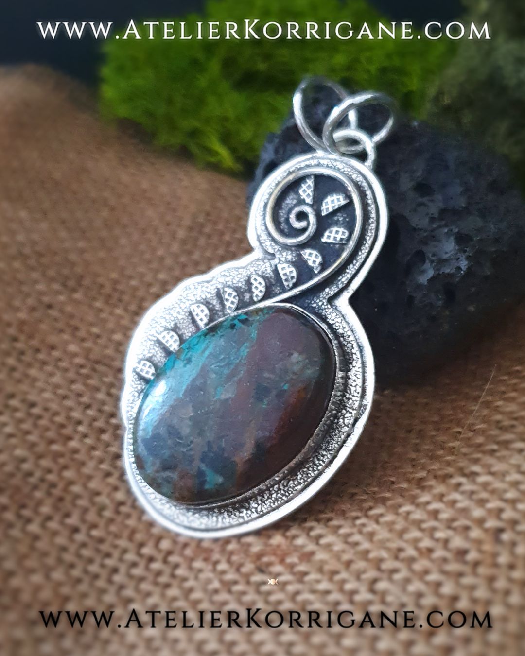 Pendentif Fougère en Argent et Chrysocolle