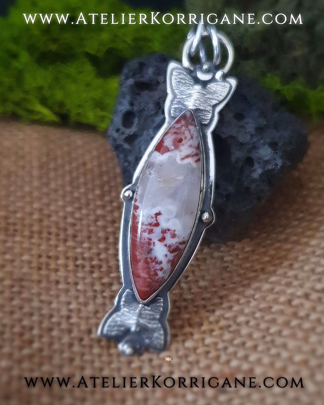 Pendentif Papillons en Argent Massif et Jaspe Arc-En-Ciel