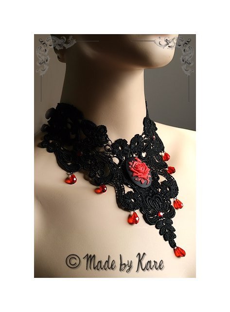 Dramatic Red Collier Tour de Cou Noir Victorien - korrigane