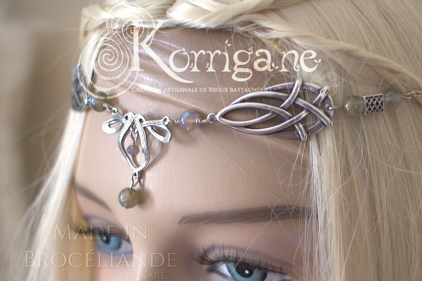 Diadème Erin - Argent filled et Labradorite - Verte Irlande - Couronne Celtique d'elfes et de fées - korrigane