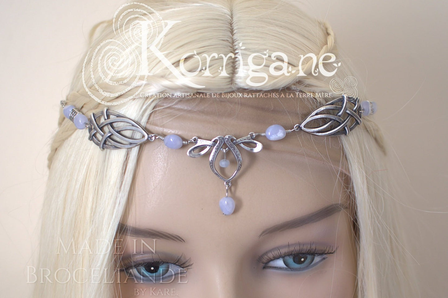 Diadème Erin - Argent filled et Calcédoine Bleue - Verte Irlande - Couronne Celtique d'elfes et de fées - korrigane