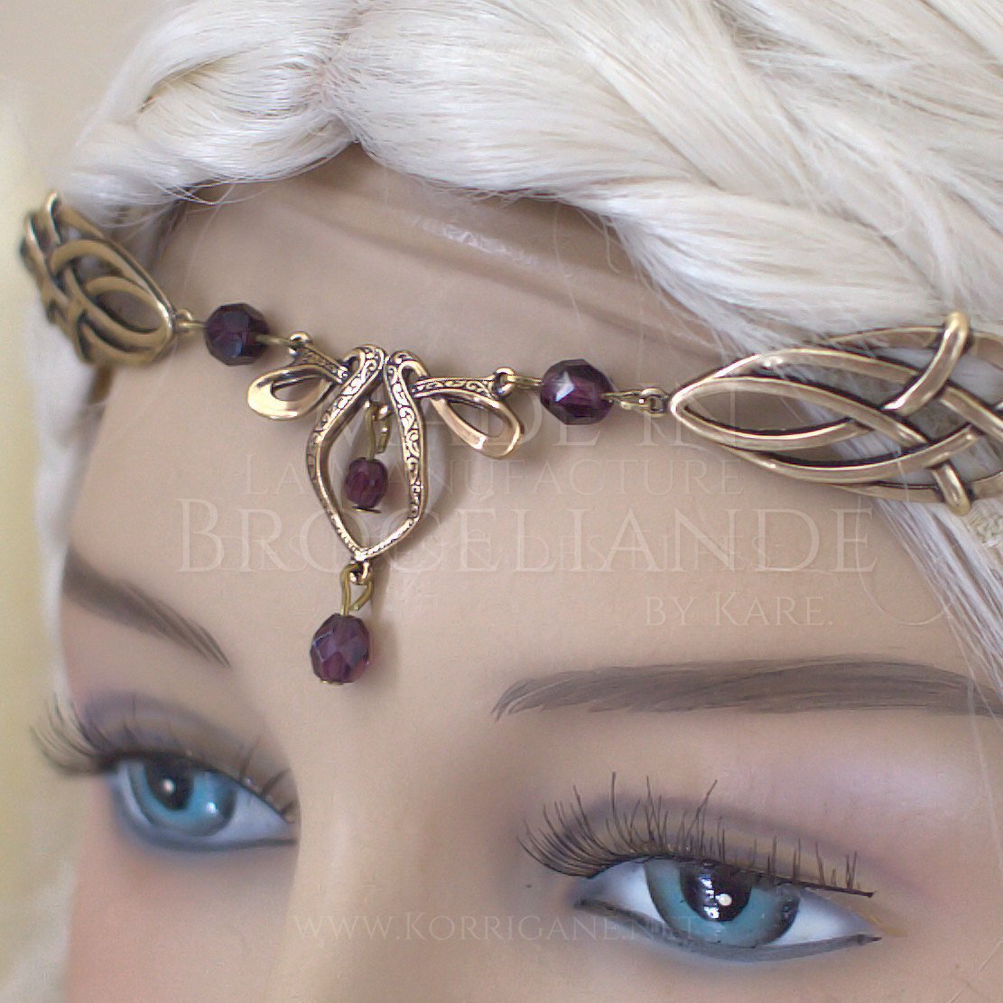 Érin Diadème Elfique Celtique Medieval Bronze Violet Velours - korrigane
