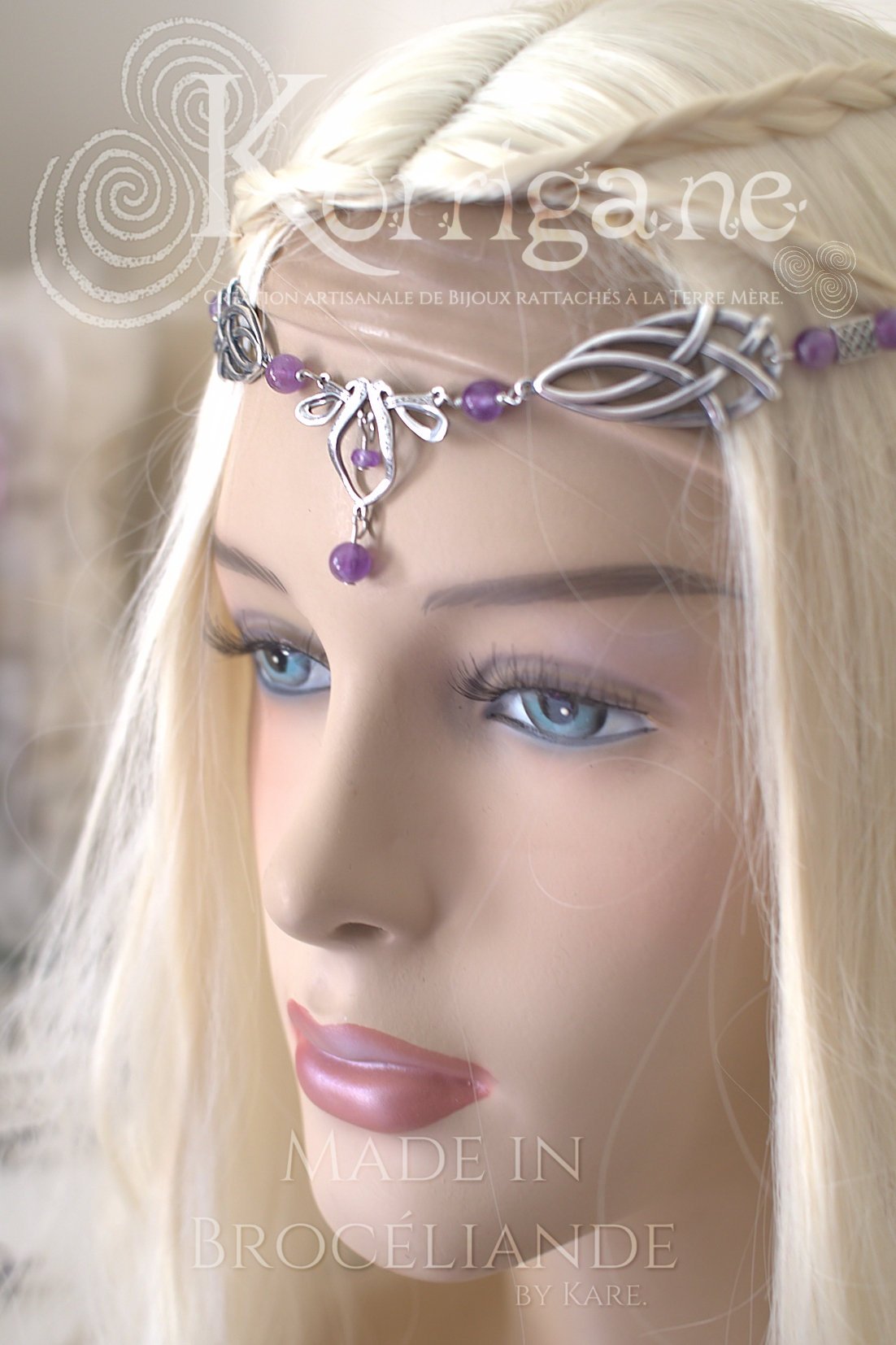 Diadème Erin - Argent Filled et Améthyste - Verte Irlande - Couronne Celtique d'elfes et de fées - korrigane