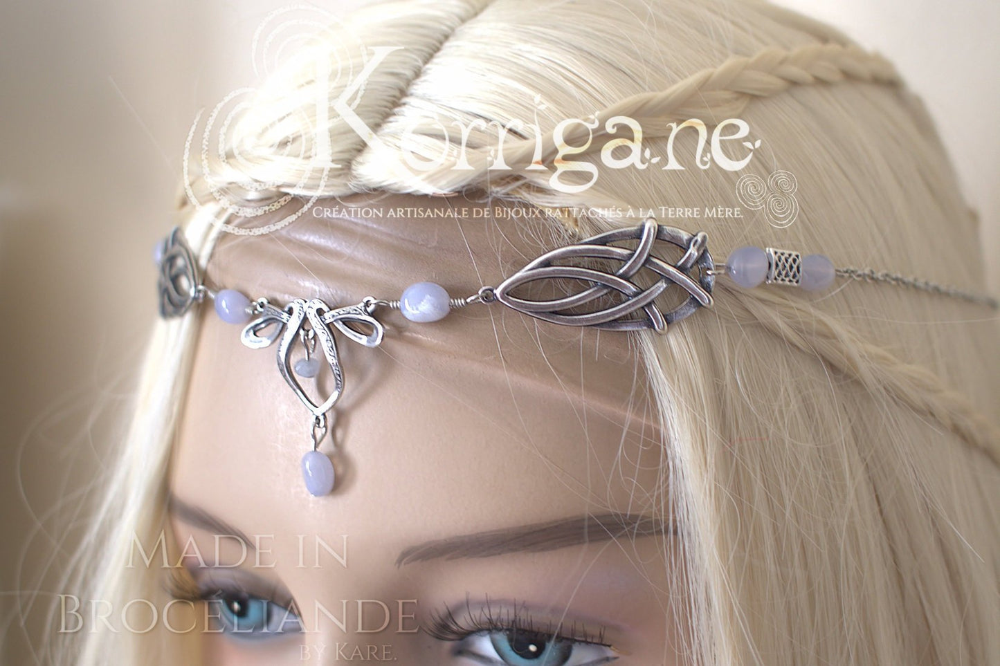 Diadème Erin - Argent filled et Calcédoine Bleue - Verte Irlande - Couronne Celtique d'elfes et de fées - korrigane