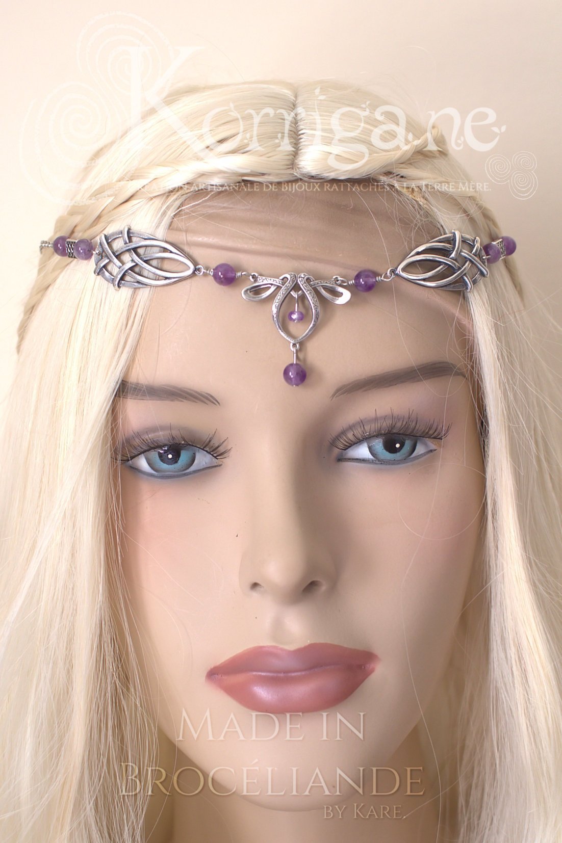 Diadème Erin - Argent Filled et Améthyste - Verte Irlande - Couronne Celtique d'elfes et de fées - korrigane