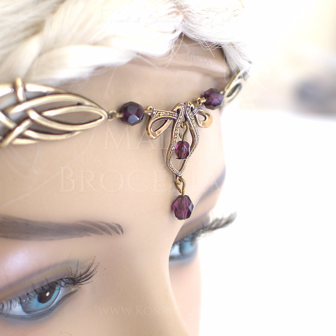 Érin Diadème Elfique Celtique Medieval Bronze Violet Velours - korrigane