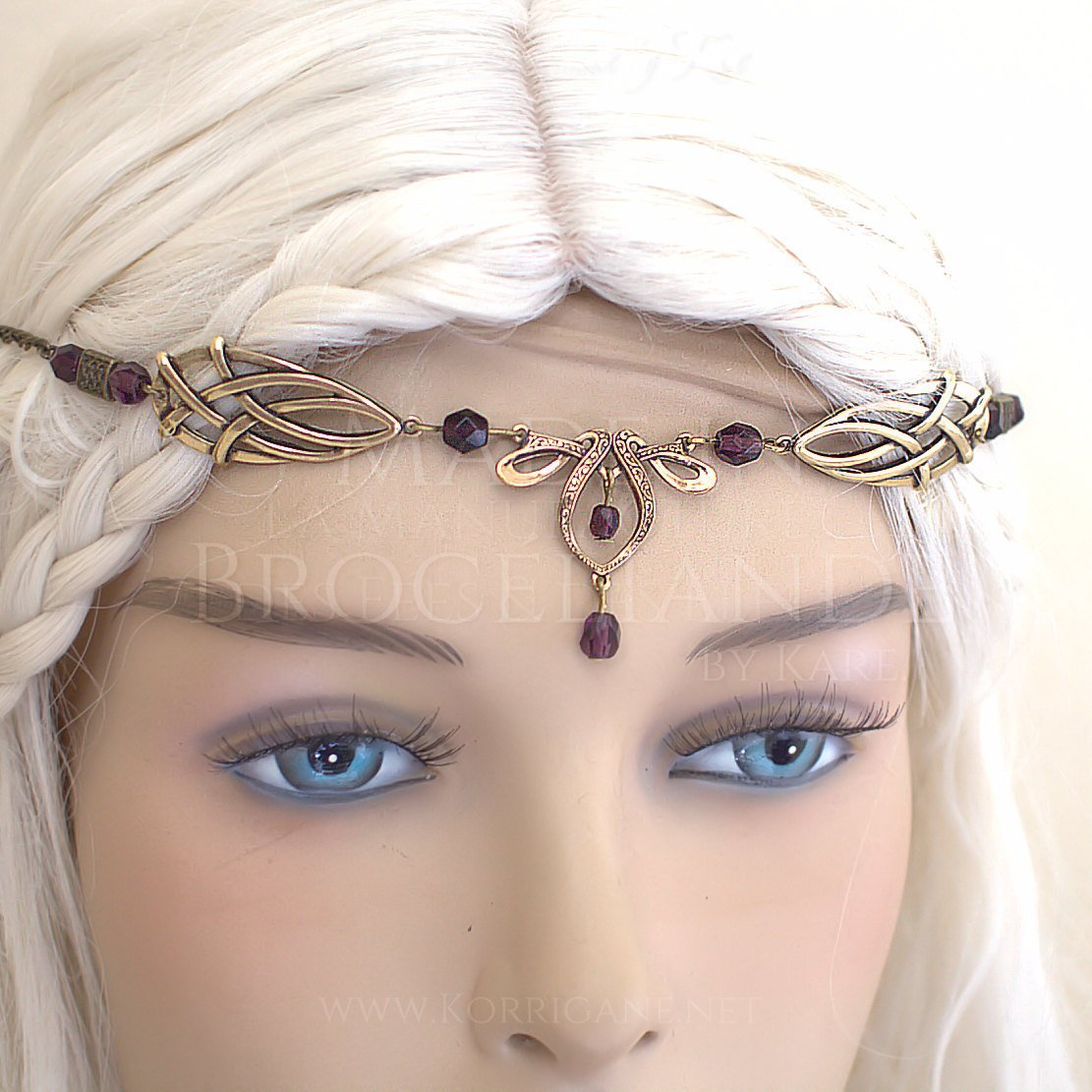Érin Diadème Elfique Celtique Medieval Bronze Violet Velours - korrigane