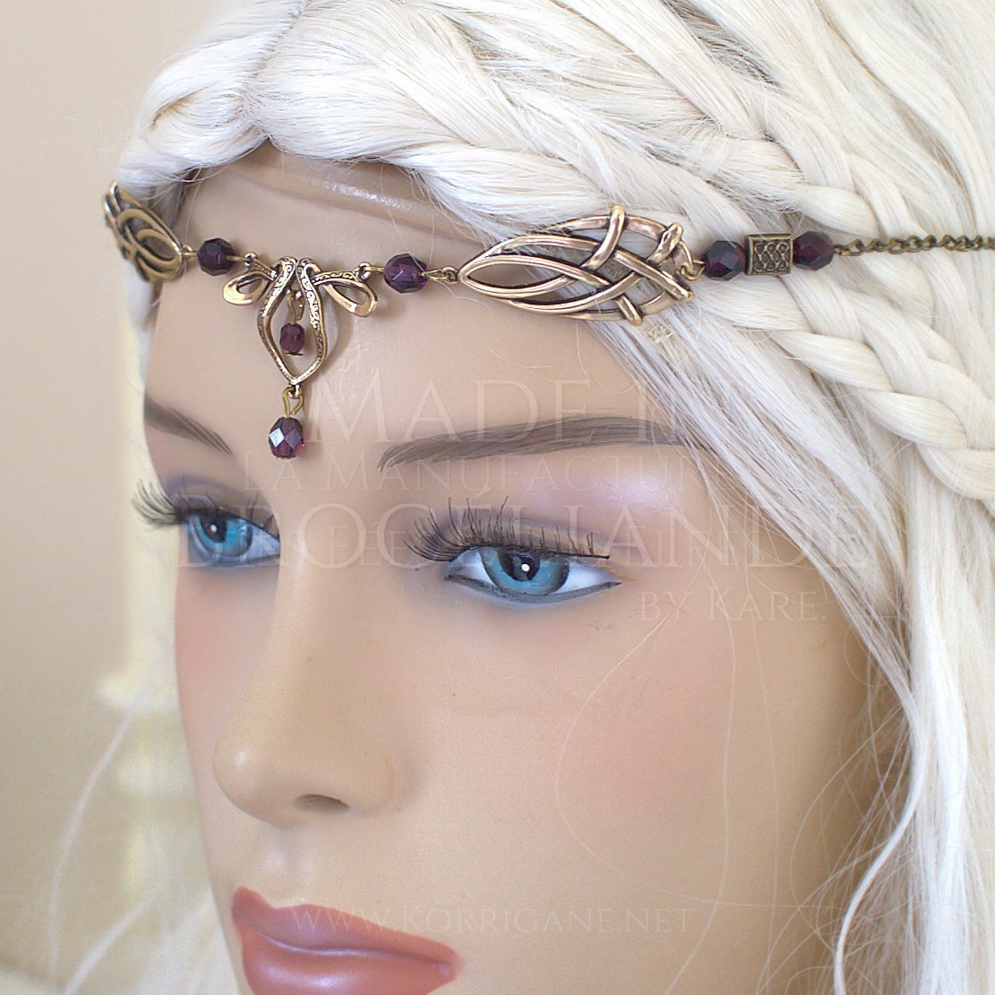 Érin Diadème Elfique Celtique Medieval Bronze Violet Velours - korrigane