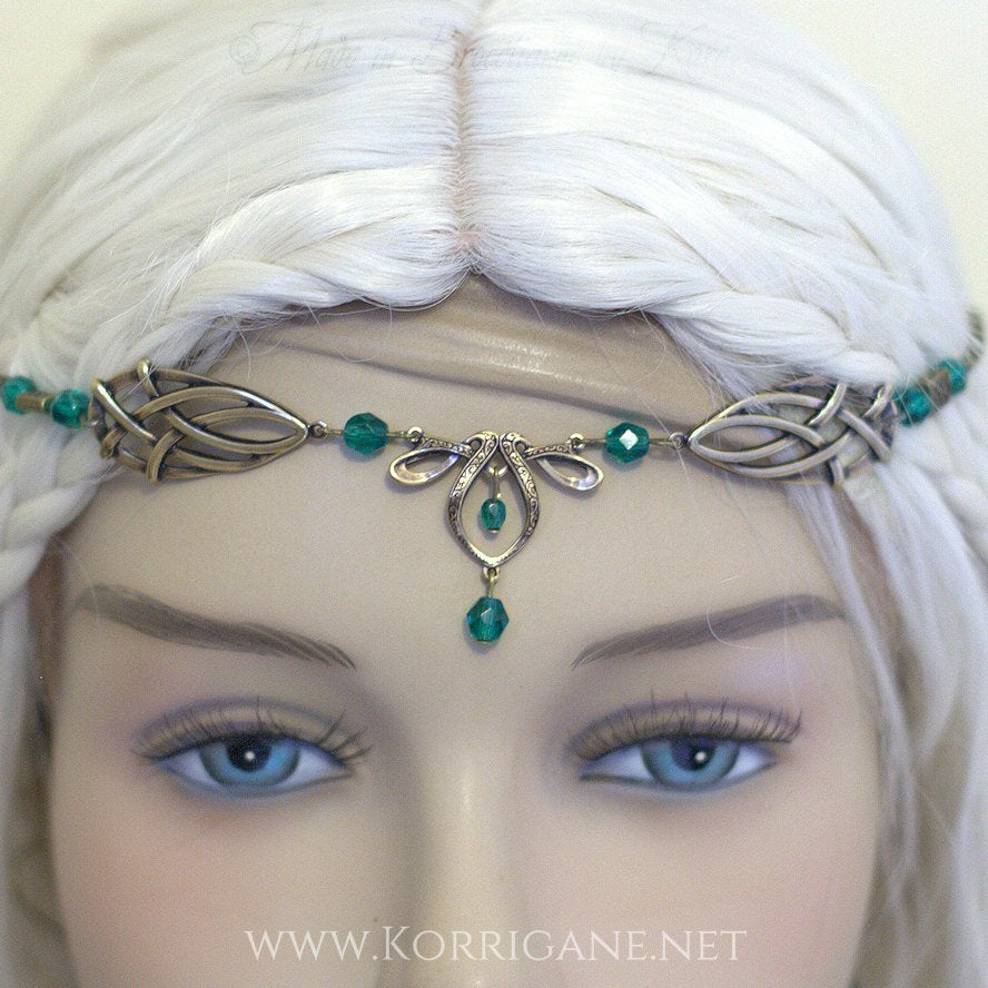 Érin Diadème Elfique Celtique Medieval Bronze Emeraude - korrigane