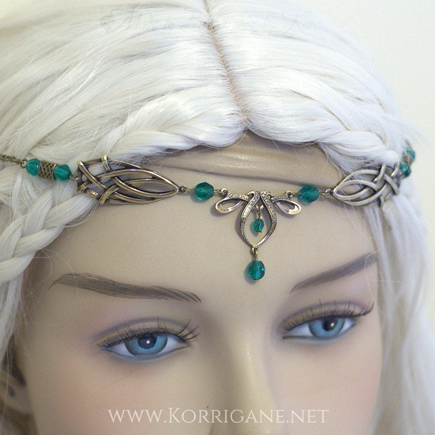 Érin Diadème Elfique Celtique Medieval Bronze Emeraude - korrigane