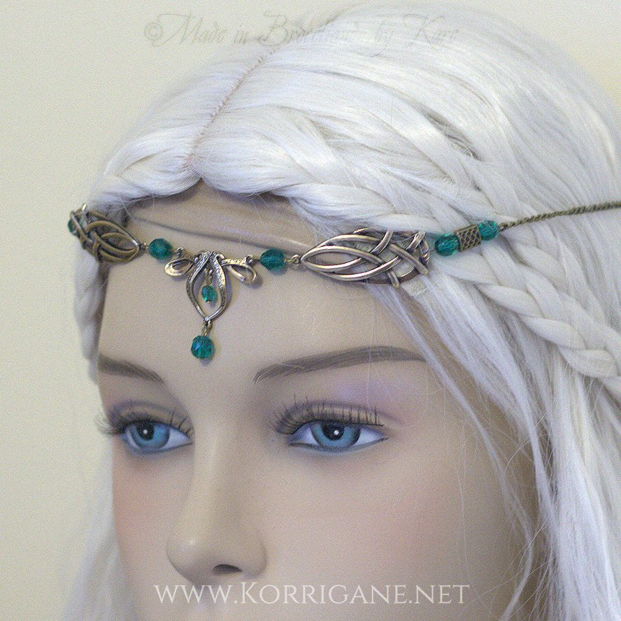 Érin Diadème Elfique Celtique Medieval Bronze Emeraude - korrigane