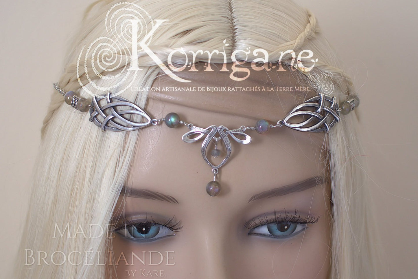 Diadème Erin - Argent filled et Labradorite - Verte Irlande - Couronne Celtique d'elfes et de fées - korrigane