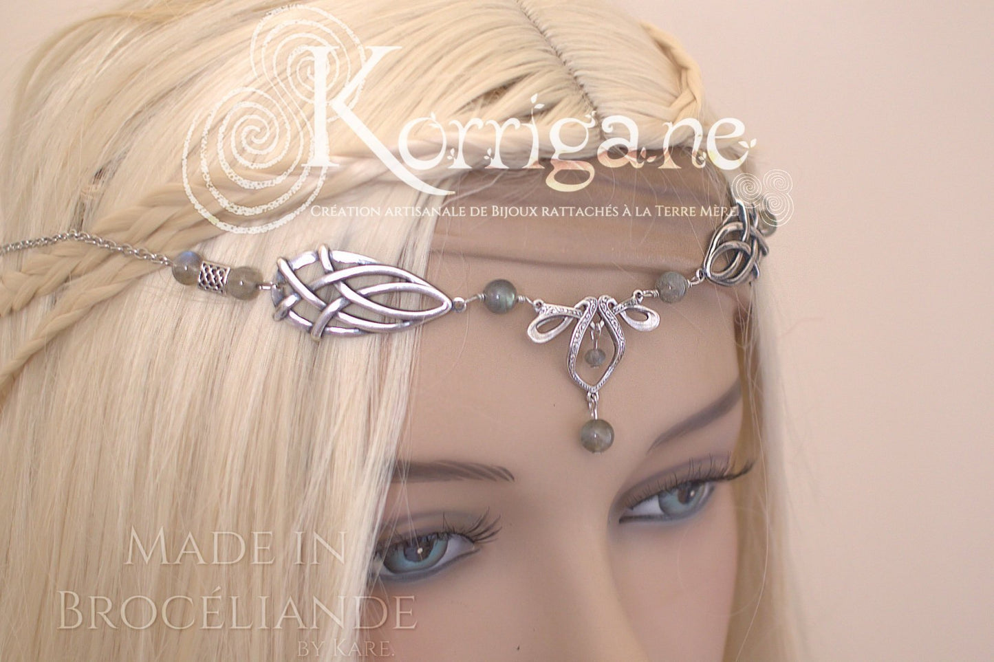 Diadème Erin - Argent filled et Labradorite - Verte Irlande - Couronne Celtique d'elfes et de fées - korrigane