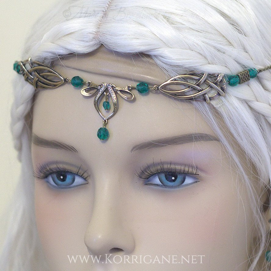 Érin Diadème Elfique Celtique Medieval Bronze Emeraude - korrigane
