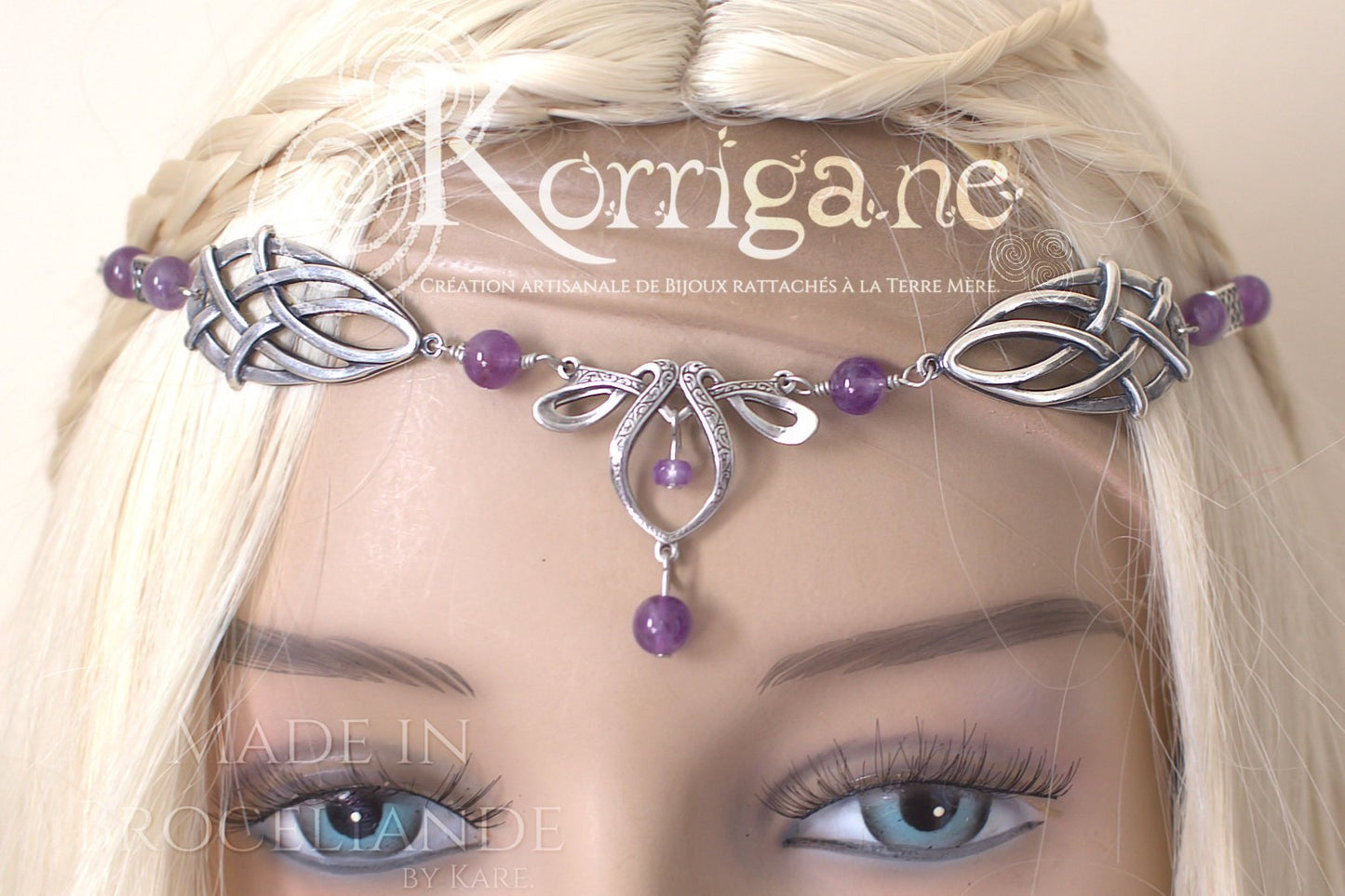 Diadème Erin - Argent Filled et Améthyste - Verte Irlande - Couronne Celtique d'elfes et de fées - korrigane
