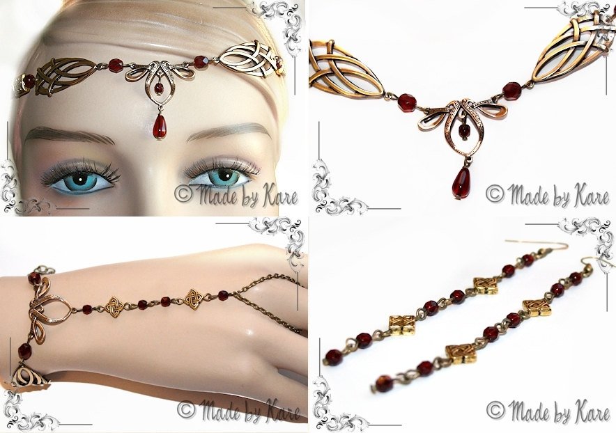 Parure Erin Collier + Diademe + Bracelet + BOs Celtique - korrigane