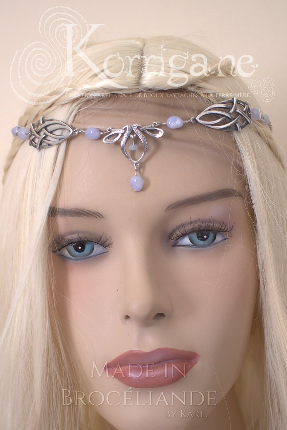Diadème Erin - Argent filled et Calcédoine Bleue - Verte Irlande - Couronne Celtique d'elfes et de fées - korrigane