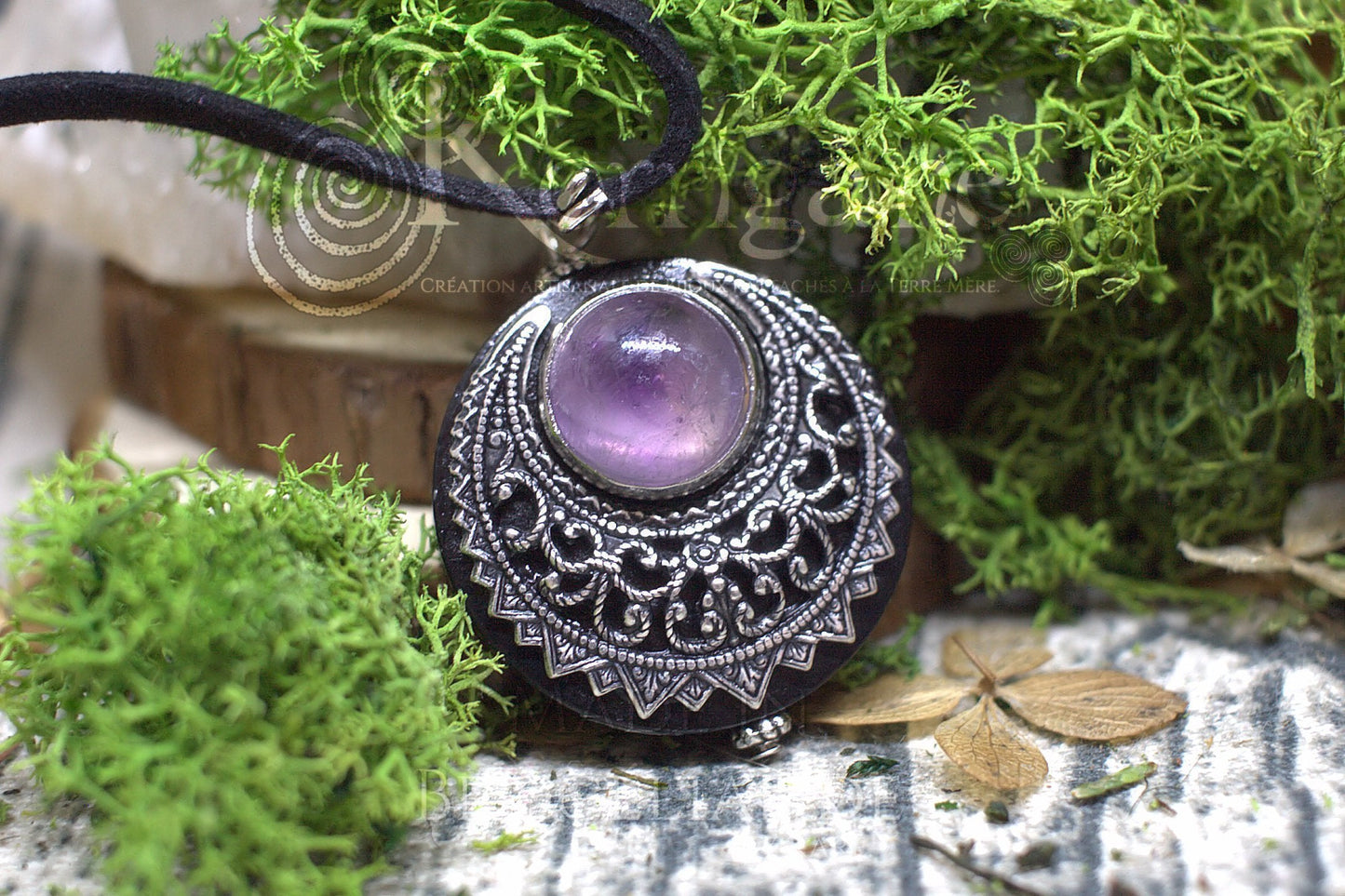 Amulette "Lleuad" Collier de Protection Lune Wicca Améthyste Talisman Triple Déesse - Silver-Filled Liton Korrigane
