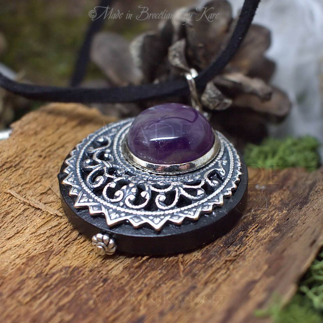 Amulette "Lleuad" Collier de Protection Lune Wicca Améthyste Talisman Triple Déesse - Silver-Filled Liton Korrigane