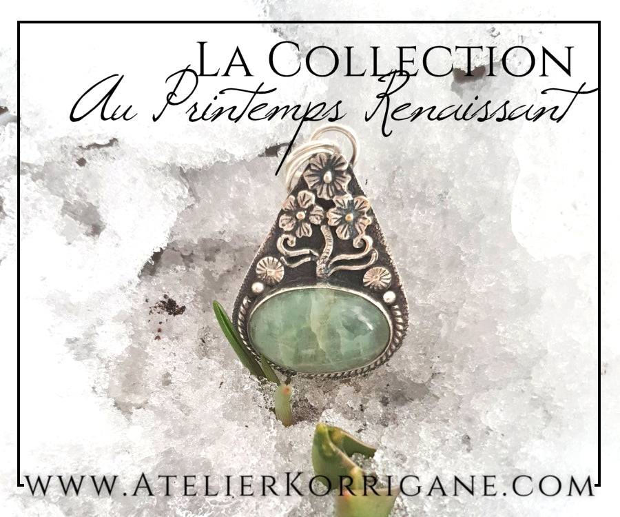 Pendentif Fleurs Printanières en Aigue-Marine et Argent Massif Korrigane