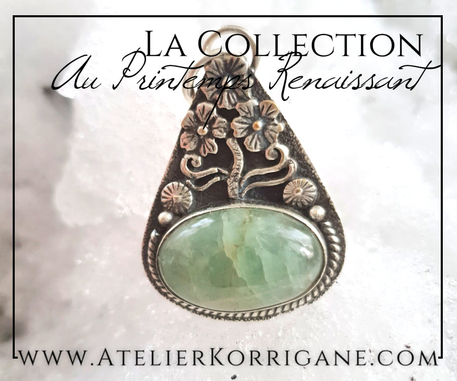 Pendentif Fleurs Printanières en Aigue-Marine et Argent Massif Korrigane