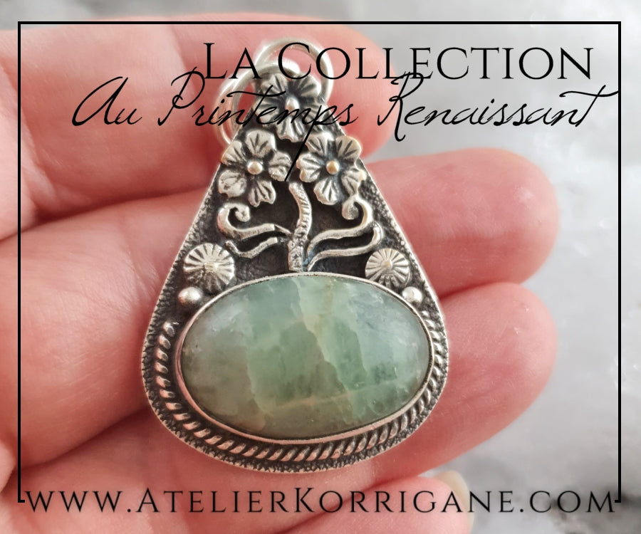 Pendentif Fleurs Printanières en Aigue-Marine et Argent Massif Korrigane