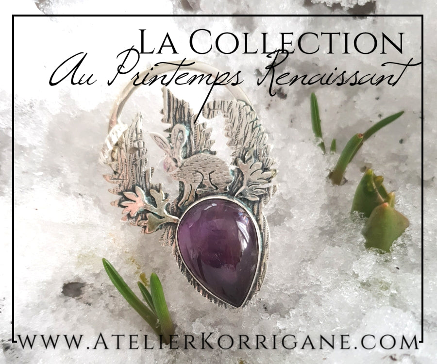 Pendentif Lièvre d'Ostara en Améthyste et Argent Massif Korrigane
