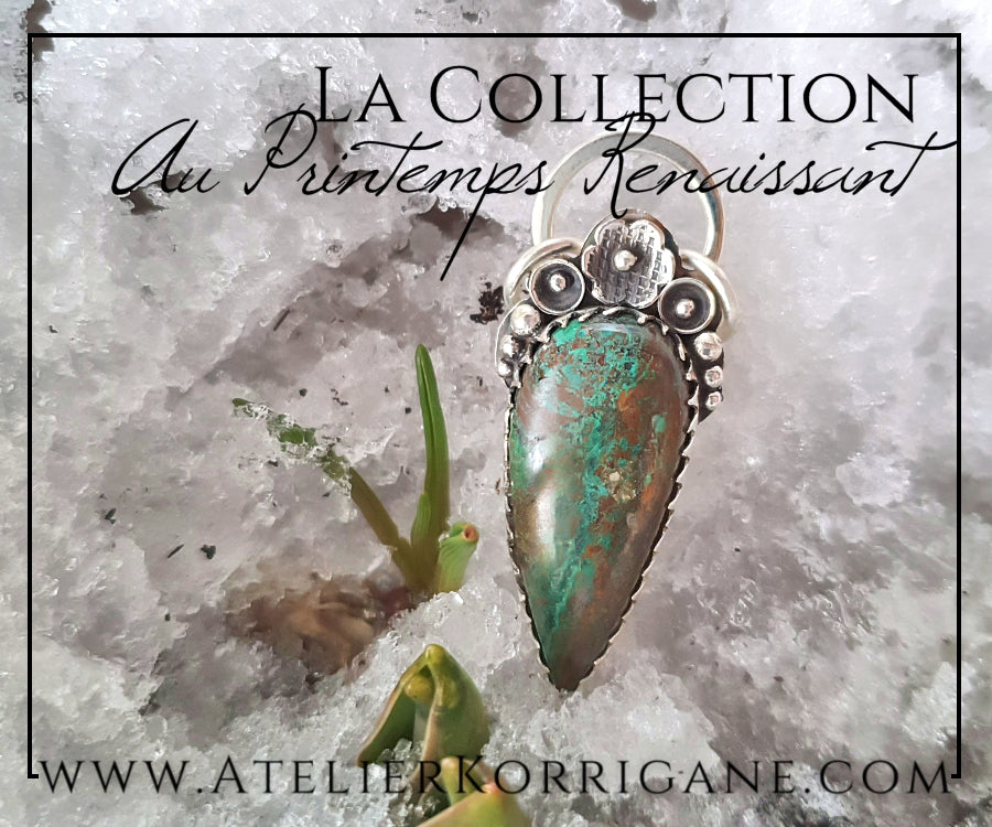 Pendentif Fleurs Printanières en Chrysocolle et Argent Massif Korrigane