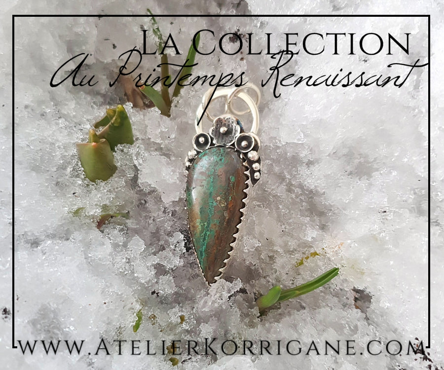 Pendentif Fleurs Printanières en Chrysocolle et Argent Massif Korrigane