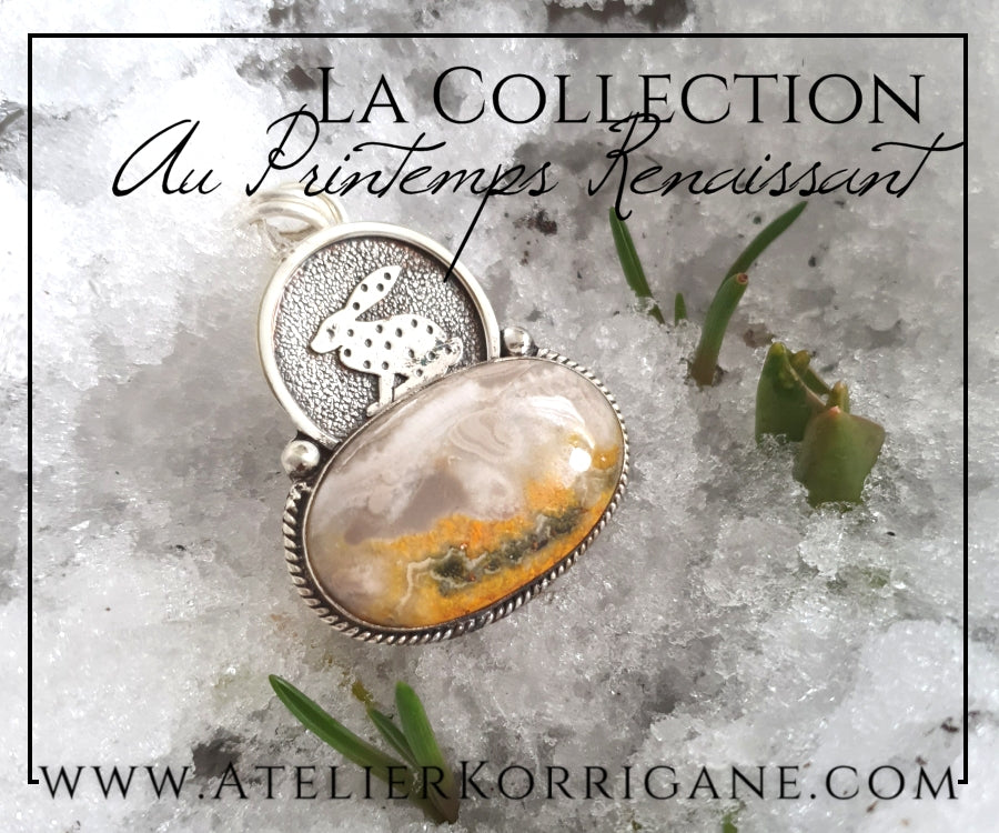 Pendentif Lièvre d'Ostara en Jaspe Bourdon et Argent Massif Korrigane