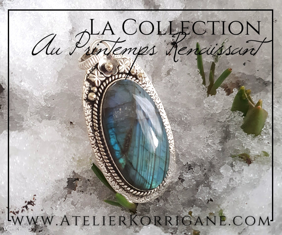 Pendentif Fleurs en Labradorite et Argent Massif Korrigane
