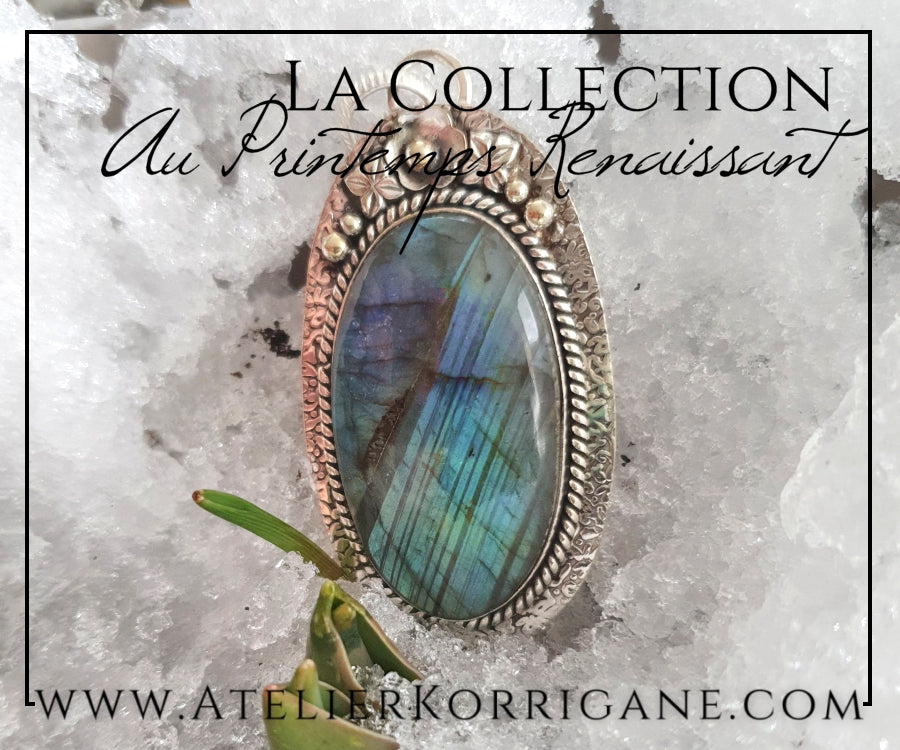 Pendentif Fleurs en Labradorite et Argent Massif Korrigane