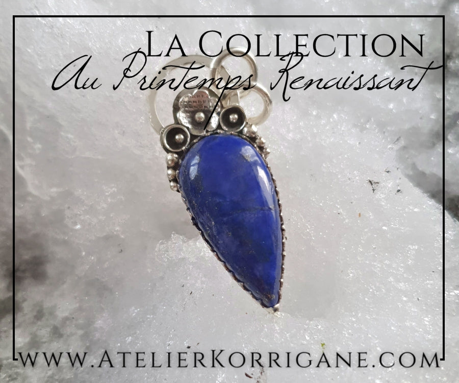 Pendentif Fleurs Printanières en Lapis Lazuli et Argent Massif Korrigane