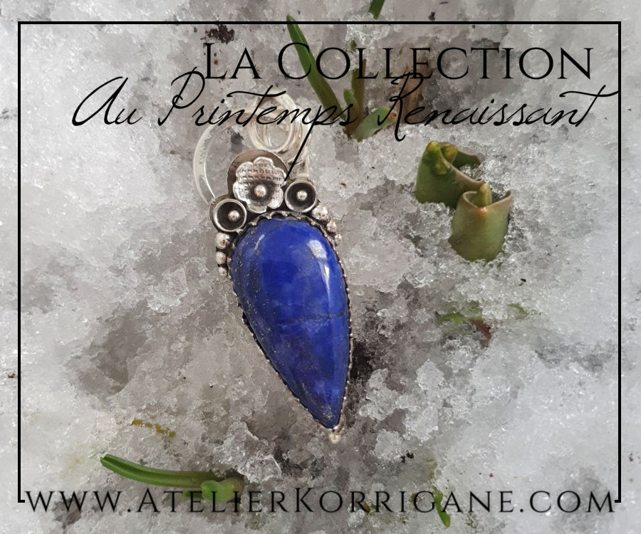 Pendentif Fleurs Printanières en Lapis Lazuli et Argent Massif Korrigane