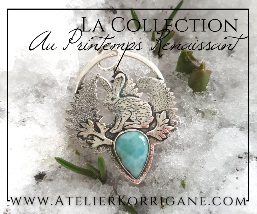 Pendentif Lièvre d'Ostara en Larimar et Argent Massif Korrigane