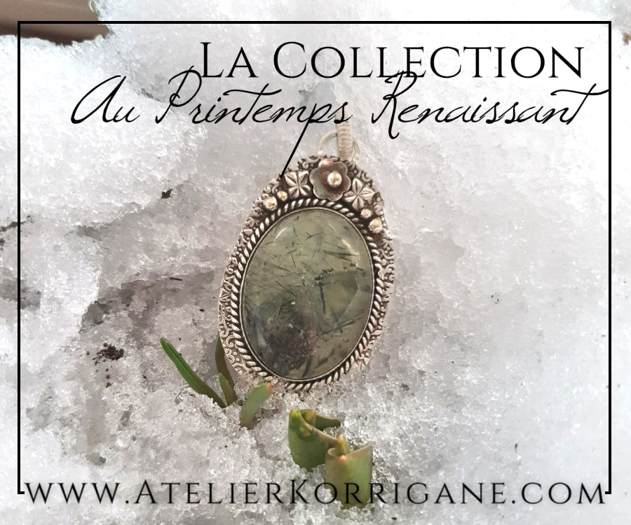 Pendentif Fleurs Printanière en Préhnite et Argent Massif Korrigane