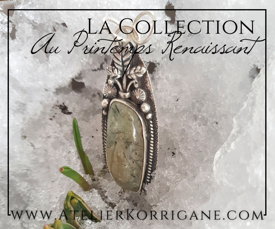Pendentif Fleurs en Préhnite et Argent Massif Korrigane