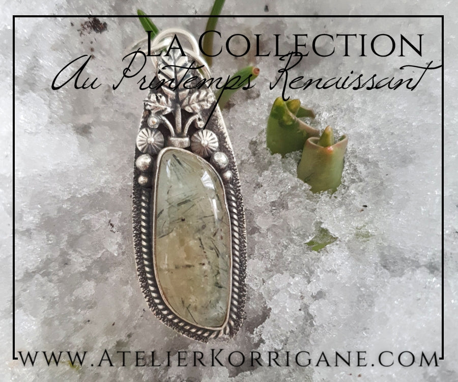 Pendentif Fleurs en Préhnite et Argent Massif Korrigane