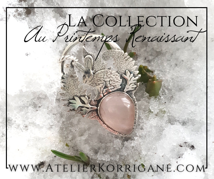 Pendentif Lièvre d'Ostara en Quartz Rose et Argent Massif Korrigane