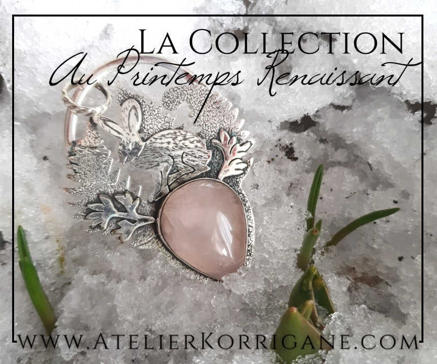 Pendentif Lièvre d'Ostara en Quartz Rose et Argent Massif Korrigane