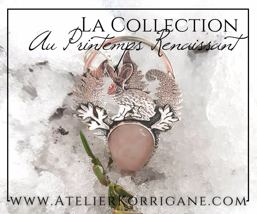 Pendentif Lièvre d'Ostara en Quartz Rose et Argent Massif Korrigane