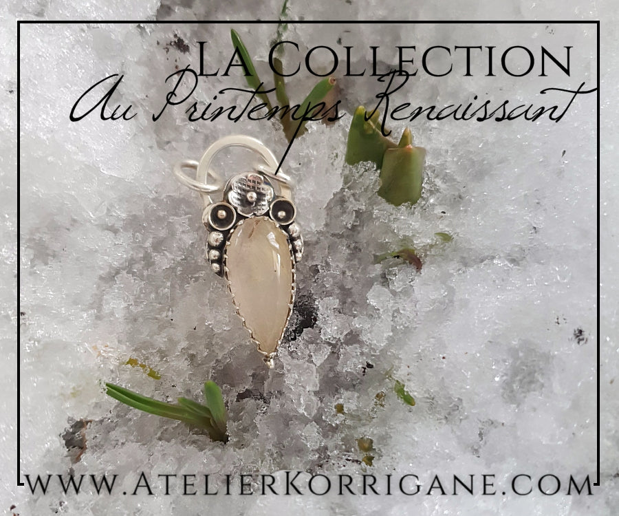 Pendentif Fleurs Printanières en Quartz Rutile Doré et Argent Massif Korrigane