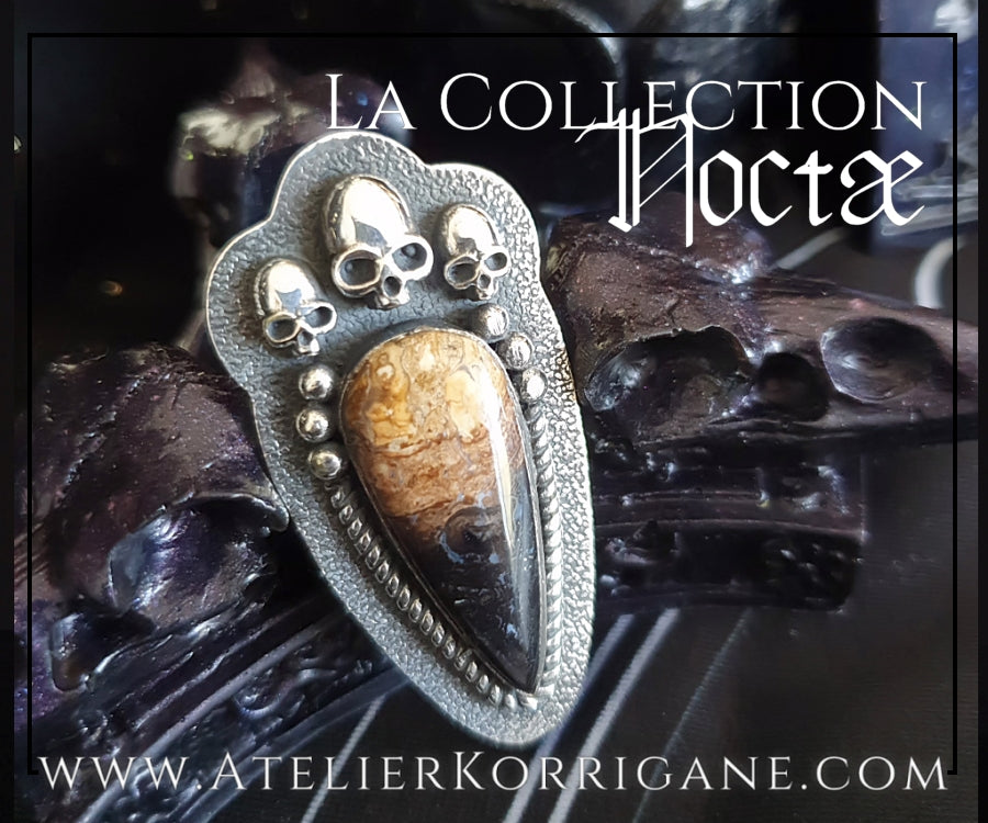 Bague Noctae en Agate Plume et Argent Korrigane