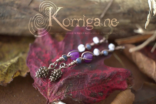 Boucles d'Oreilles Arduinna - Bijou forestier - Améthyste, Labradorite, Larvikite - Artisanat Made In Brocéliande - Bretagne - Lithothérapie Korrigane