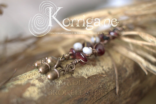 Boucles d'Oreilles Arduinna - Bijou forestier - Grenat, Onyx, Labradorite Blanche - Artisanat Made In Brocéliande - Bretagne - Lithothérapie Korrigane